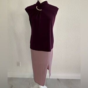 Calvin Klein Purple/Grape Tops and Mauve Skirt High Slit